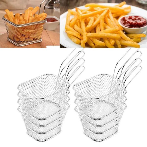 8 mini stainless steel frying pans potato chips display baskets food baskets kitchen tools French frying pans 240812