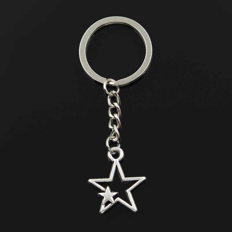 Fashion 30mm Key Ring Metal Key Chain Keychain Jewelry Antique Bronze Silver Color Plated Hollow Double Star 27x21mm PendantX240919