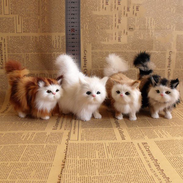 Electric-RC Animals Realistic Cat Plush Toys Lifelike Fur Furry Stuffed Cat Dolls Simulation Kitten Models Animals Birthday Christmas Gift F