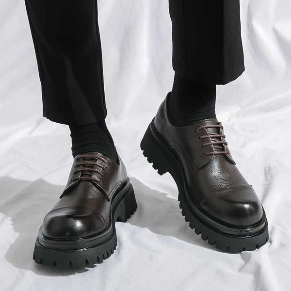 Dress Shoes Mens formal thick soled leather shoes Retro classic minimalist style Leisure Outdoor Party New office youth shoes 38-45 Q241206