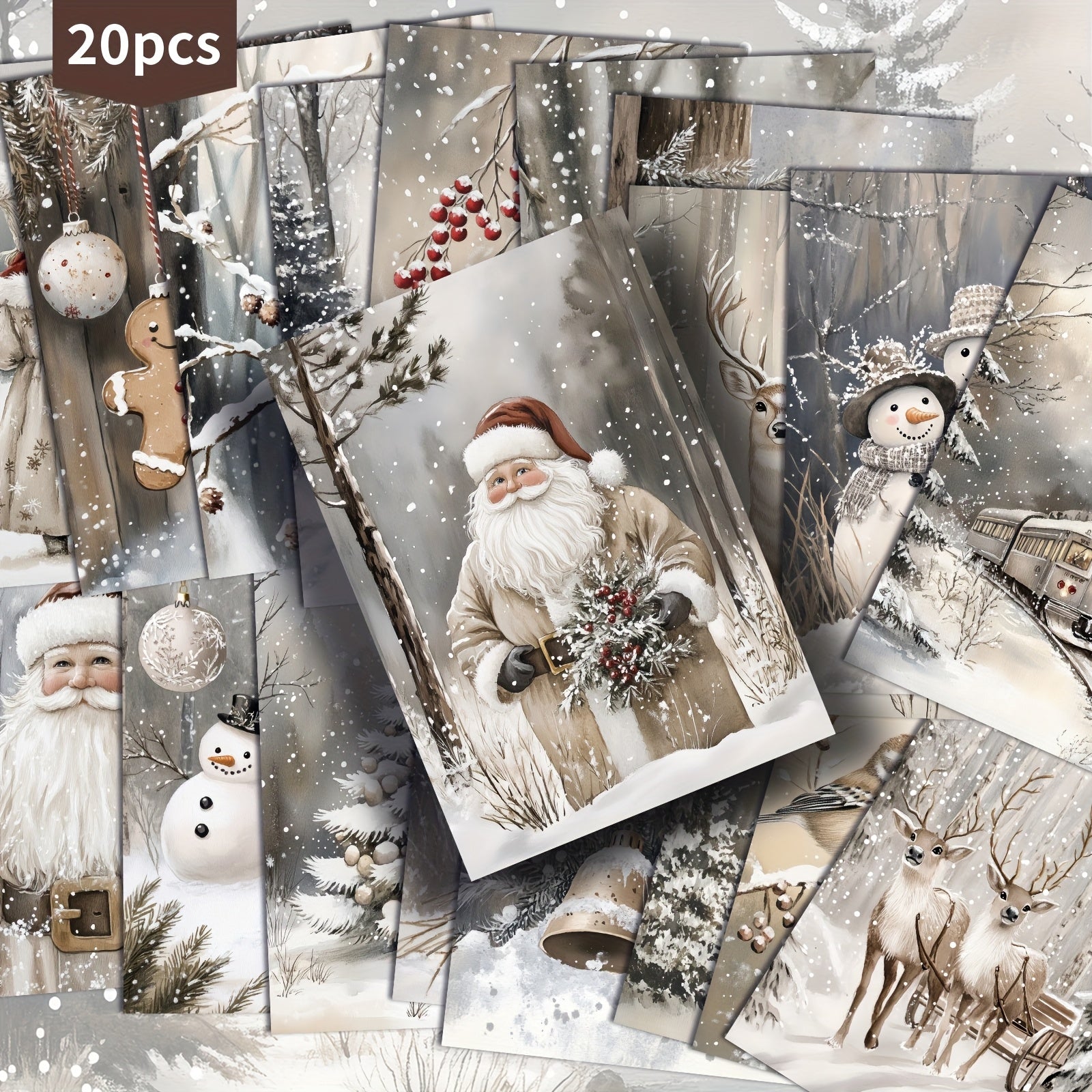 TEMU 20 Pack Asstss Santa Christmas Postcards - 4x6 Inch Classic Pinup Illustrations, Festive Snowy Scenes With Santa, Reindeer & , Scrapbooking,