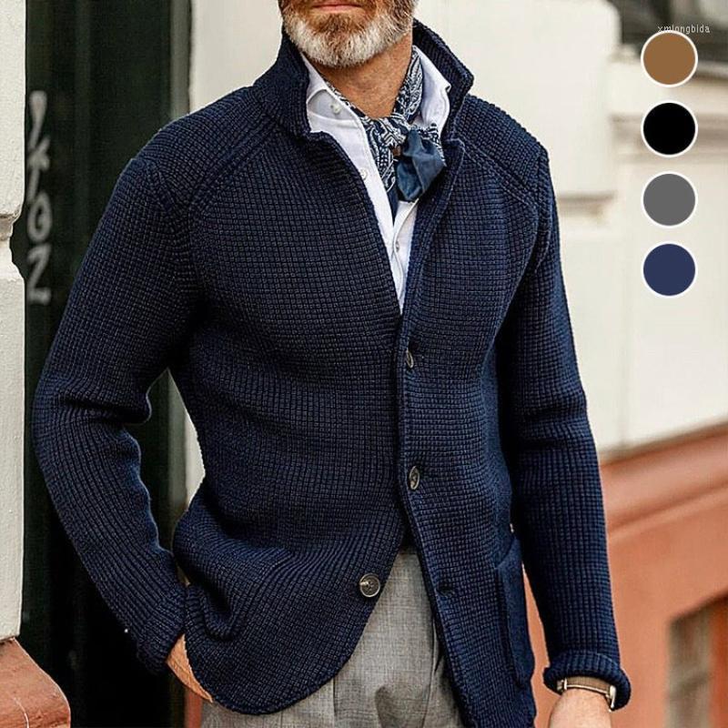 Men&#039;s Sweaters Mens Stand Collar Knitted Coat Long Sleeve Sweater Cardigan Jacket Solid Color Thick Warm Casual Knitting Sweatercoat