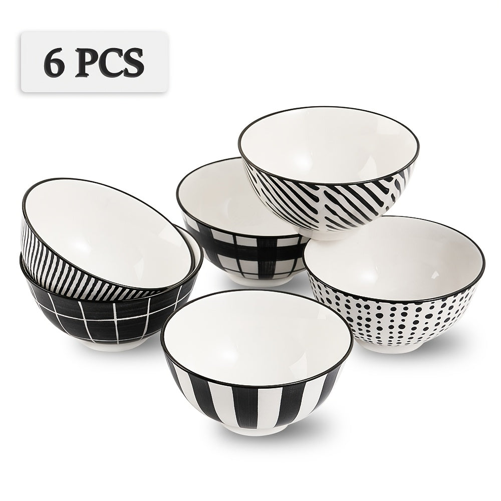TEMU 6pcs Porcelain Dessert Bowls Ice Cream Bowl - 4.75 Inch Ceramic Small Bowls 10oz - Japanese Black And White Bowl Set - Microwave And Dishwasher