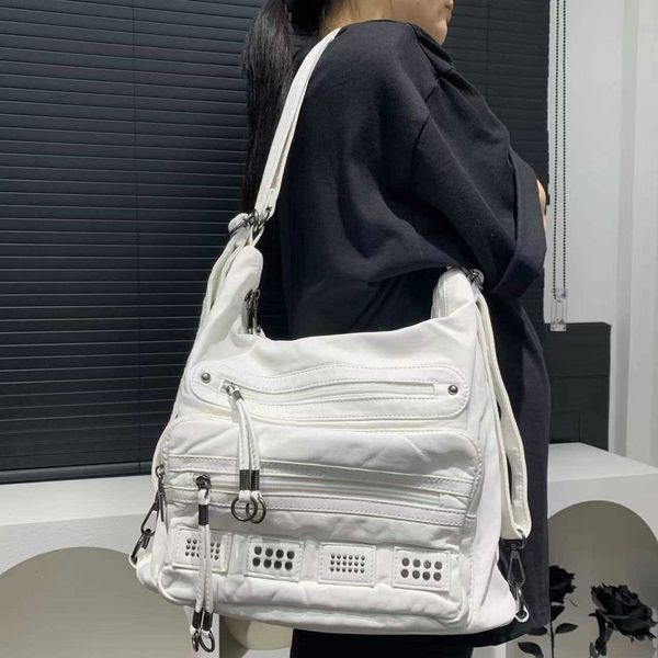 Ladies fashionable vintage hot girl shoulder bag with large capacity washed Y2K versatile crossbody backpackL240919