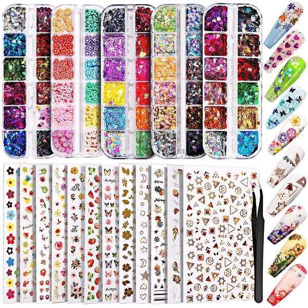 3D Laser Nail Art Stickers Nail Art Decoration Flowers Stars Love Decals Stickers Supplies Accessories 241225