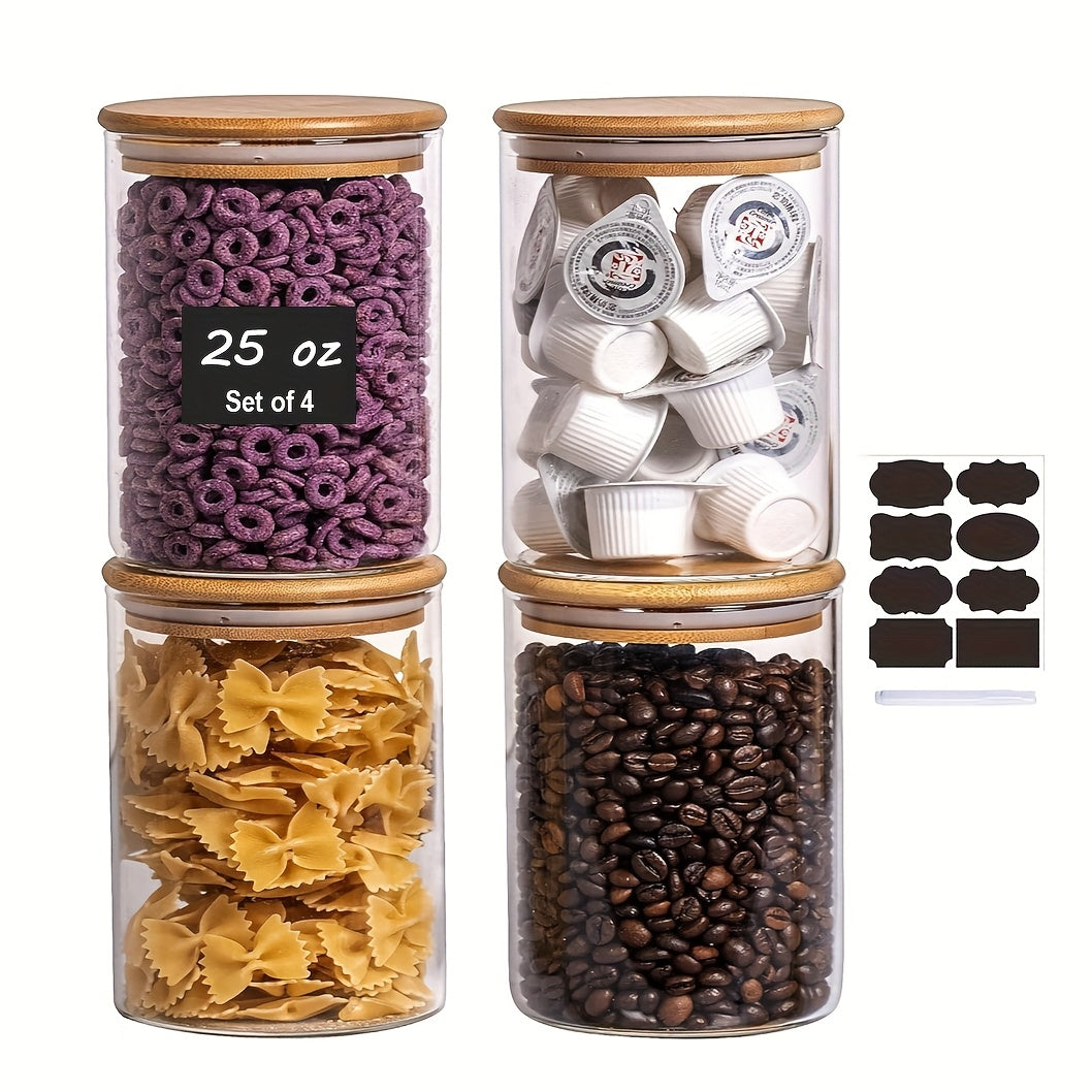 TEMU Set Of 4 Glass Storage Containers With Bamboo Lids 25oz Office Glass Jars With Lids, Clear Food Storage Jar, Glass Canister For Pantry Cookie