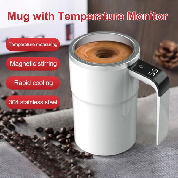 Magnetic Self Stirring Coffee Cup Portable Automatic Stirring Cup with Temperature Gauge Quiet Rechargeable Self Stirring Cup 240923