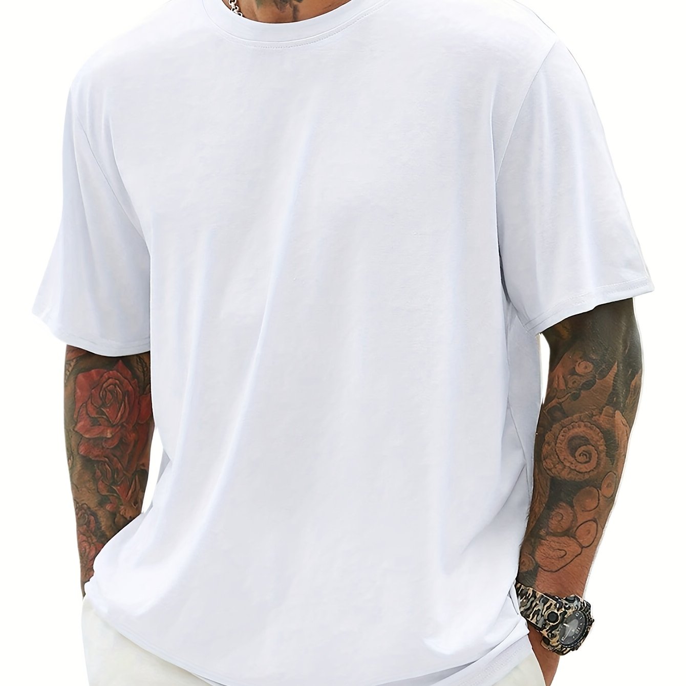 TEMU Men's 100% Cotton T-shirt - Summer Casual Short Sleeve Crew Neck Tee, Breathable Regular Fit For Gym, Workout & Casual Attire - Solid Color