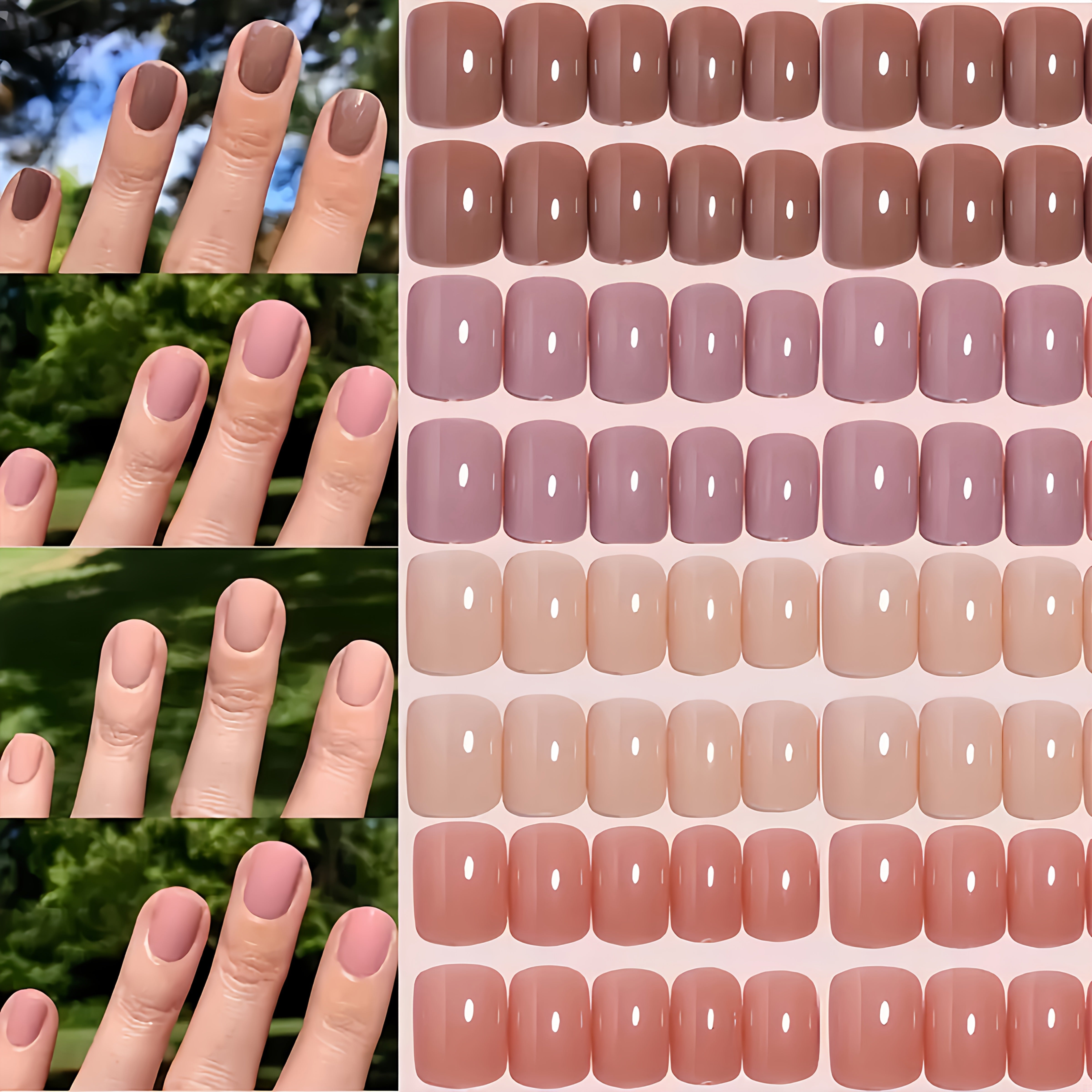 TEMU 96pcs 4-color Nude Short Square Patch False Nail Wearable Nail - Full Coverage Glossy Surface, Easy To Remove - Natural Ladies' Gift, Cute Nail