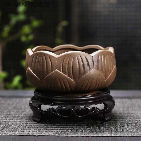 Planters Pots Coarse pottery fired ceramic flowerpot breathable succulent bamboo purple sand tabletop bamboo green plants potted flowers L24