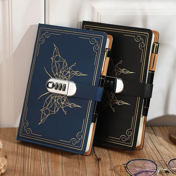 Notepads Lockable Diary Retro Password Book Password Lock Minimalist Student Notebook Thickened Japanese And Korean Notebook Station 231020