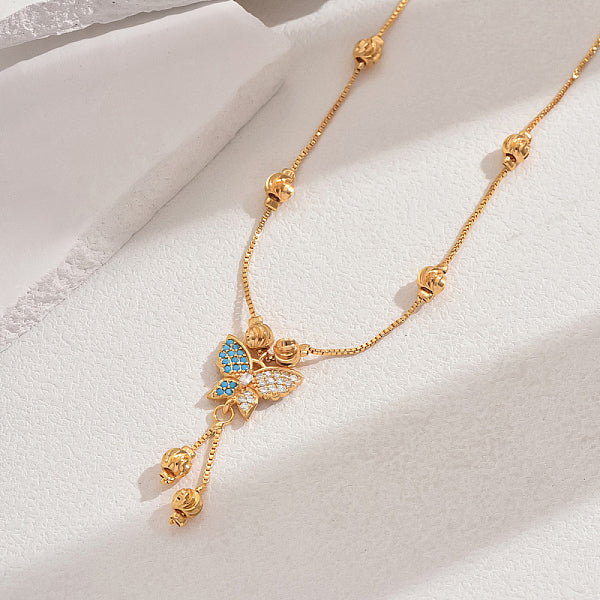 Collares colgantes de mariposa con circonita cúbica pavé de latón de moda