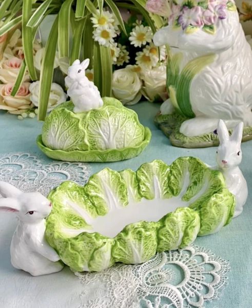 European Ceramic Chinese Cabbage rabbit fruit plate Dried fruit snack plate butter cream box fruit fork jar table decoration 240920