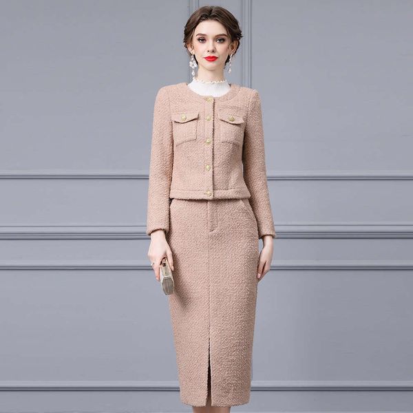 Autumn Outfit Paired with A Complete of Short Woolen Tops Jackets Skirts and Sets for Socialite Temperament Two Piece Set Bifurcated Loose S