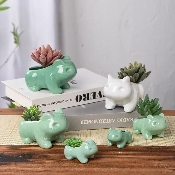 Creative ceramic mini flowerpot juicy plant cute green with holes home garden decoration outdoor 240823