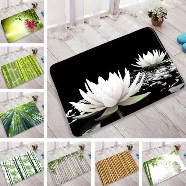 Lotus Printed Bath Mat Non-slip Super Absorbent Kitchen Rug Bamboo Pattern Home Entrance Doormat Bedroom Bedside Floor CarpetXJ240807