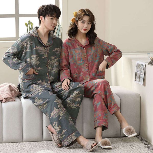 PG Winter Autumn New Sleepwear 100% Cotton Pamas For Women&Men Long Pants Short Sleeved Loungewear Fashion Home Clothing Homewear wear