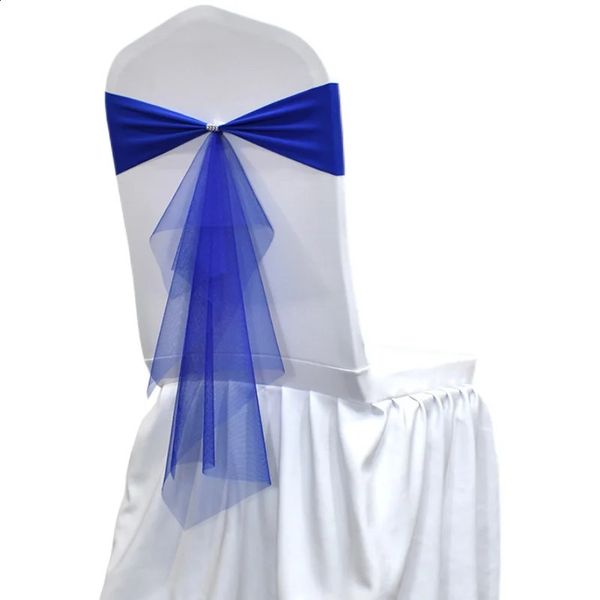 10 pieces of 50 Organza chair belts for wedding decoration elastic spandex chairs with ties bows used el banquet 240910