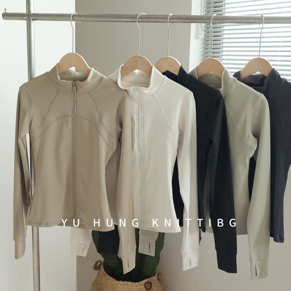 High quality Stand up yoga jacket, autumn and winter zipper sports top, women&#039;s fitness suit set, slimming, versatile, elastic, tight f