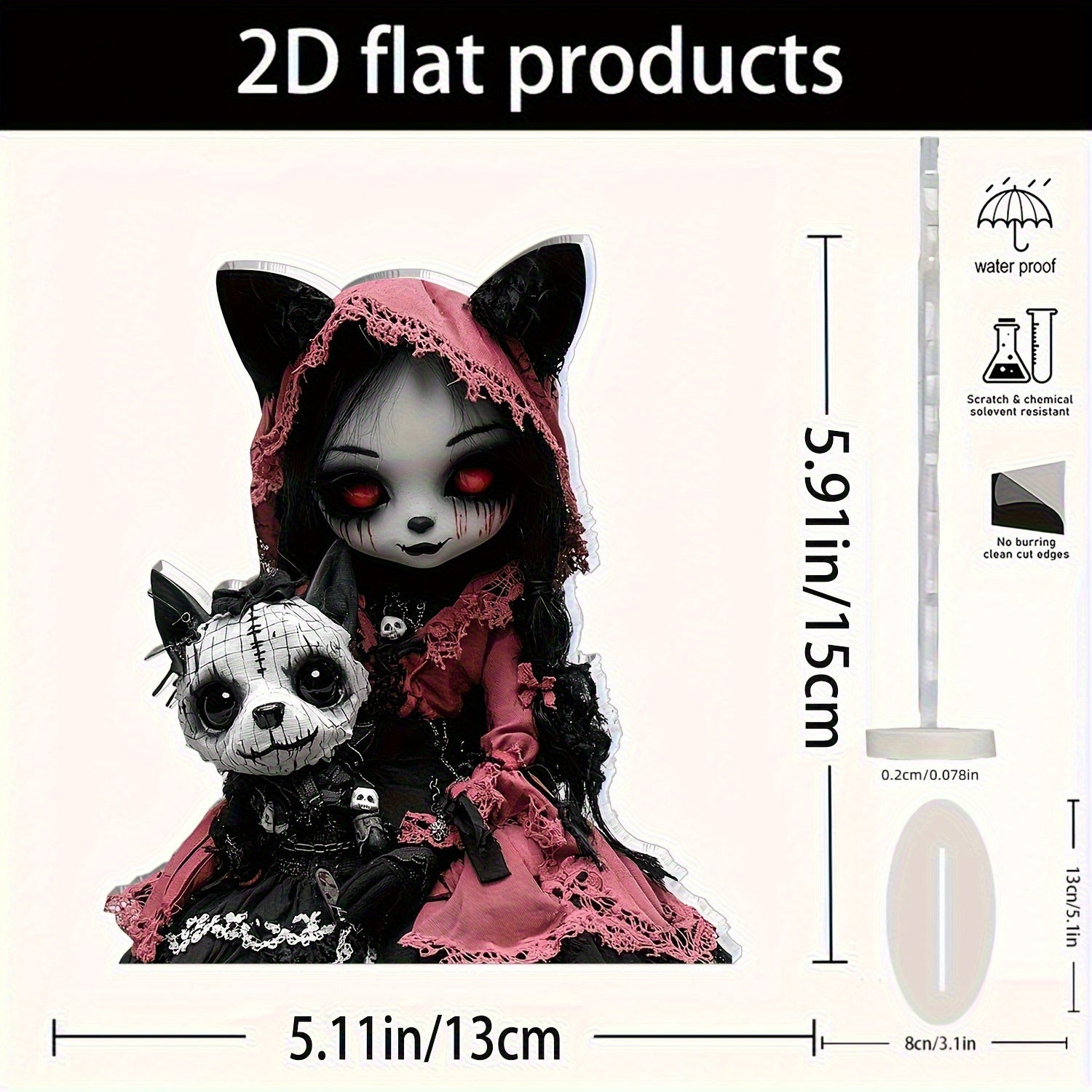 TEMU 2d Flat, 2d Flat Gothic Cat & Acrylic Tabletop Decor - Bohemian Style Halloween Christmas Decoration With Lace Details, Bar Cafe Decor, Unique