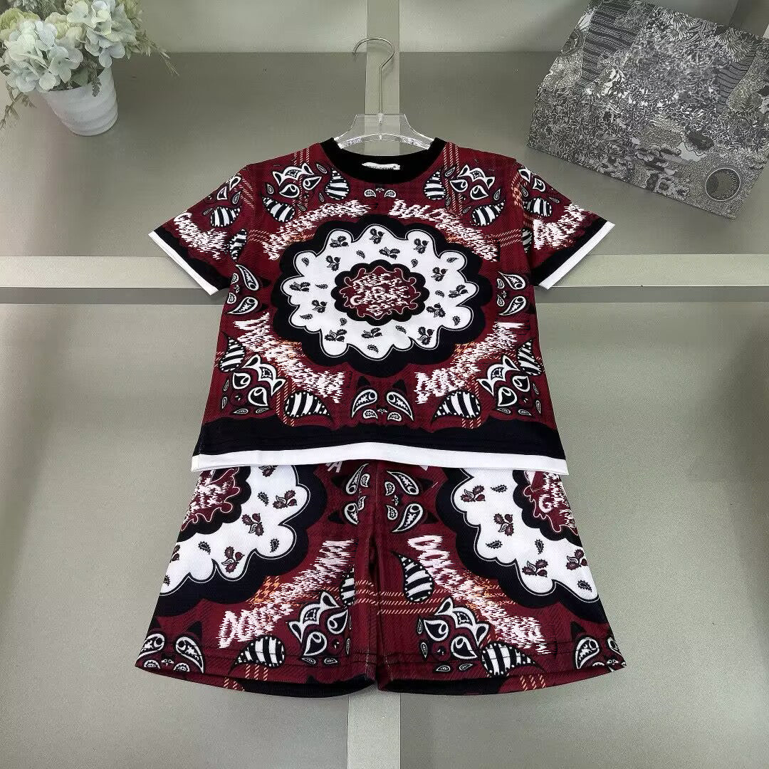 Kids girls boys vintage floral cotton outfits sets fashion new summer designer turn down collar tshirts with loose short pants childrens girl boy cl