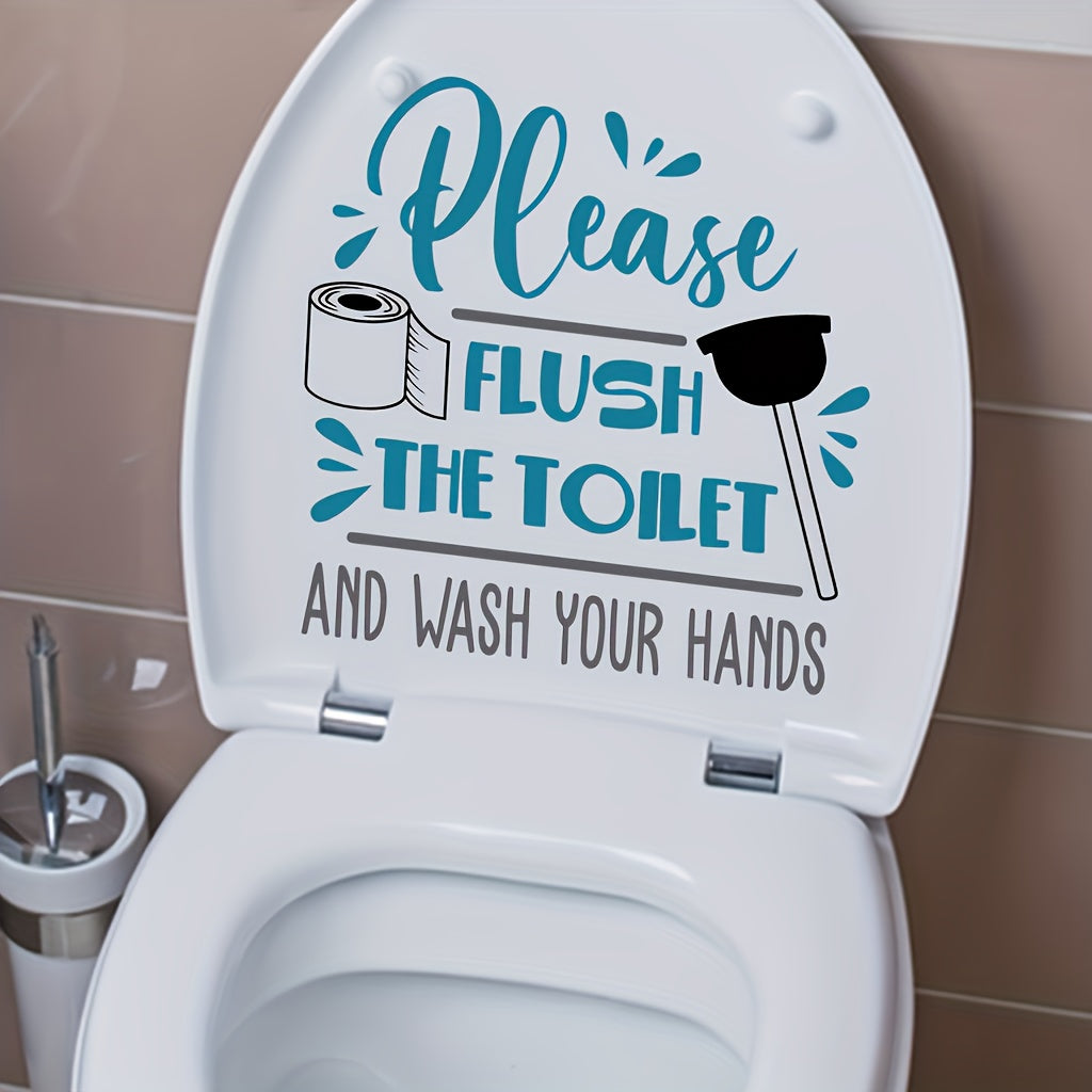 TEMU Funny Toilet Stickers - Self-adhesive Bathroom Decals With "please Flush The Toilet" Slogan, Hand Hygiene Reminder, And Cleaning Tools
