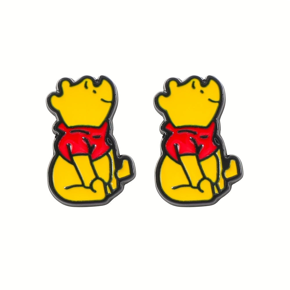 TEMU 1 Pair Kawaii Earrings - Cute Cartoon Design With Red Scarf & Yellow Shirt, Alloy, Casual Attire, Parties, And Gifts, Cute Earrings, Without