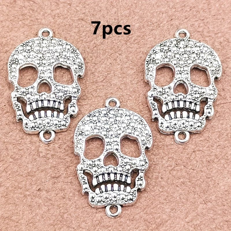 TEMU 7pcs Gothic Skull Charms Connectors, Alloy Pendant For Making, Fashionable Halloween Accessories For Bracelets, Necklaces, Earrings, 22*34mm,