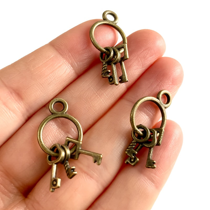 TEMU 3pcs Antique Bronze Miniature Key Charms, 13mm - Iron Pendants For Dollhouse Accessories, 1:6 Scale Diy Crafting And , Jewelry Making And