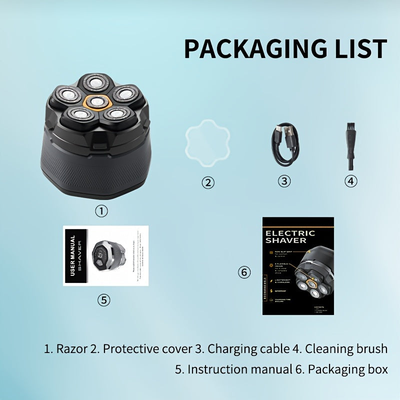 TEMU 6d Bald Shaver, Men's Anti Pinch Electric Shaver, Men's Beard Trimmer, Men's Rechargeable Electric Shaver, Dry And Wet Dual Shaving, Magnetic