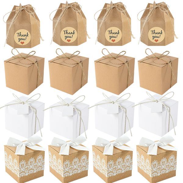 Other Home Storage Organization 10Pcs Square Kraft Paper Candy Box With Rope Wedding Favor Lace Chocolate For Birthday Baby Shower Party Gif