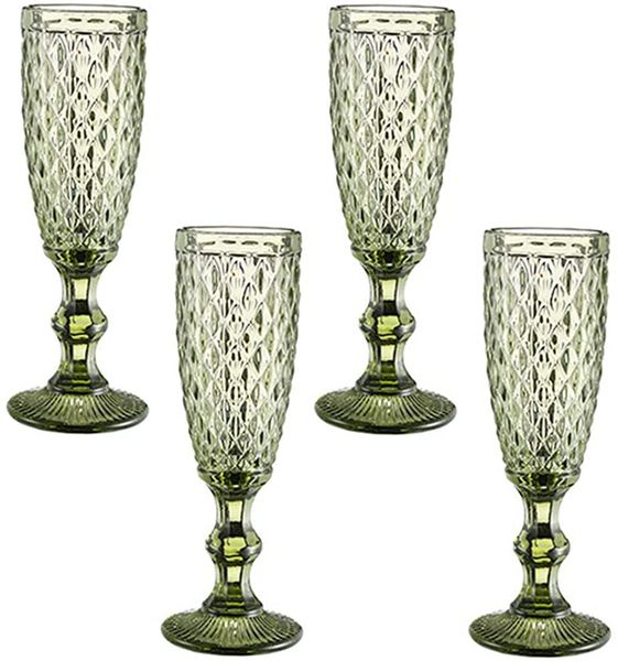 Retro Color Goblet Champagne Glass Embossed Juice Glass Creative Goblet European Style Drinkware Restaurant Wedding Party Bar