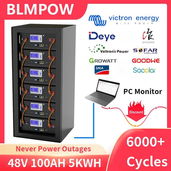 48V 100Ah 5KW LiFePO4 Pack Battery 32 Parellel 10 Year Warranty PC Monitor 6000+ Cycle 16S 100A BMS CAN-RS485 EU US Stock No Tax