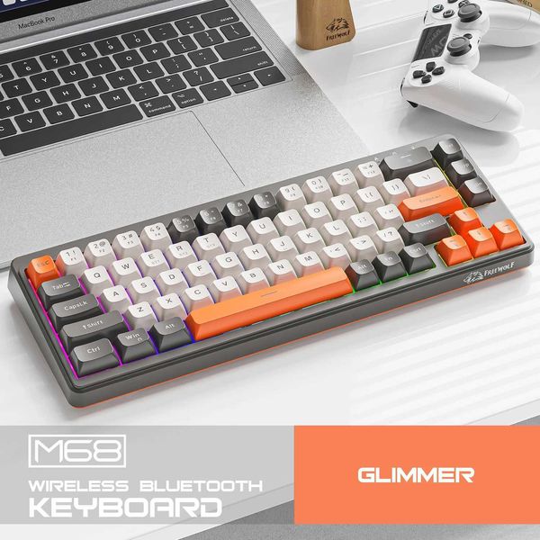 Keyboards M68 wireless Bluetooth keyboard FREEWOLF 68 key three mode connection PBT key 2000mA long battery life multi device connection CL2
