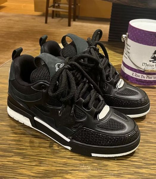 Italy Brand Men Flower Skate Sneakers Shoes Technical Mesh Plain Calf Leather Suede Trainers Platform Sole Party Dress Skateboard Walking Wh