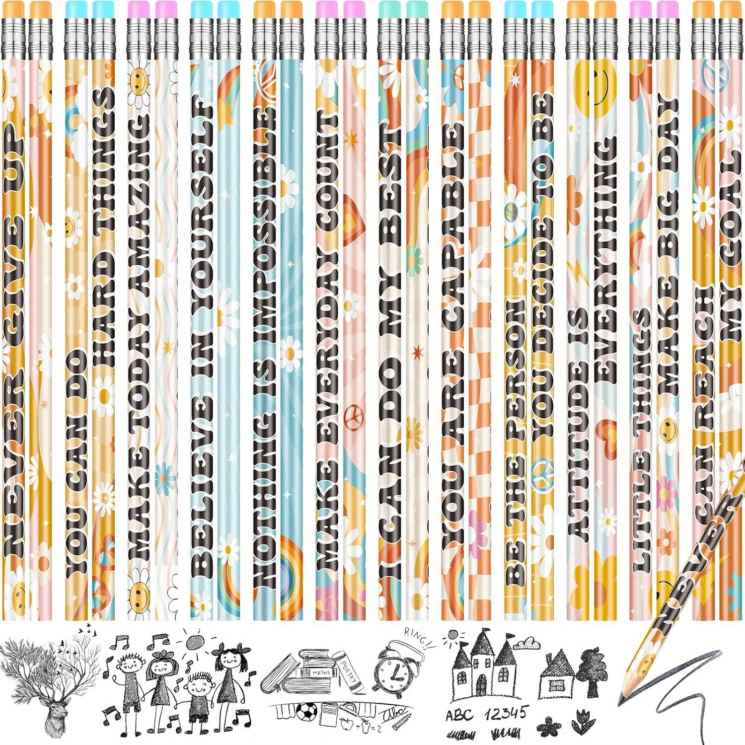 TEMU 120pcs Inspirational Quote Pencils - Retro Motivational Wooden School Pencils, Classroom Rewards & Back To School Supplies