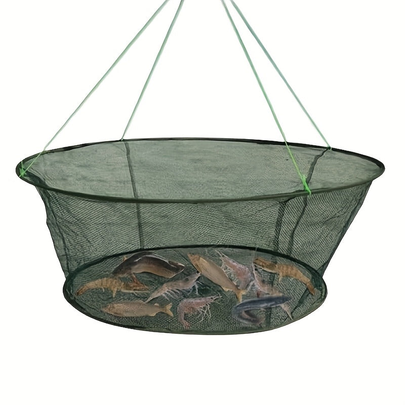 TEMU 1pc Folding Fishing Net Trap - Sturdy Durable Green Mesh With Comfortable Handle & , Spacious Cage For Fish, Crabs, Sea Creatures - Portable &