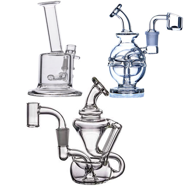 Mini Glass Bong Hookahs Smoking Glass Pipe Oil Rigs Bubbler Recycler Water Bongs Dabber with 10mm Banger
