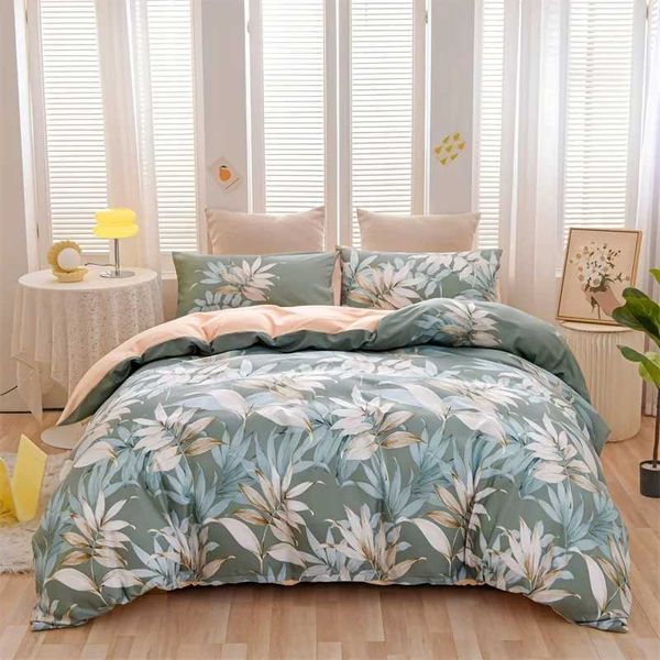 3 down duvet covers with green palm leaves ferns Hawaiian plants farmhouse bedding soft pillowcases * 2 W240801