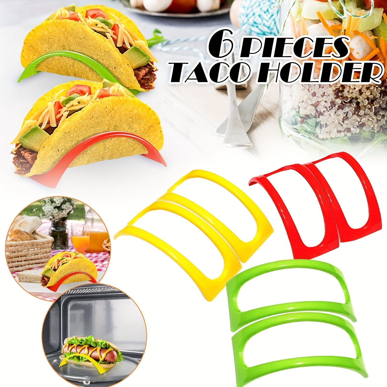 TEMU Taco Holder Stand, Random Color Taco Holder, Kitchen Gadgets And Accessories, Taco Holder, 6pcs Plastic Food Stand, Multifunctional Sandwich