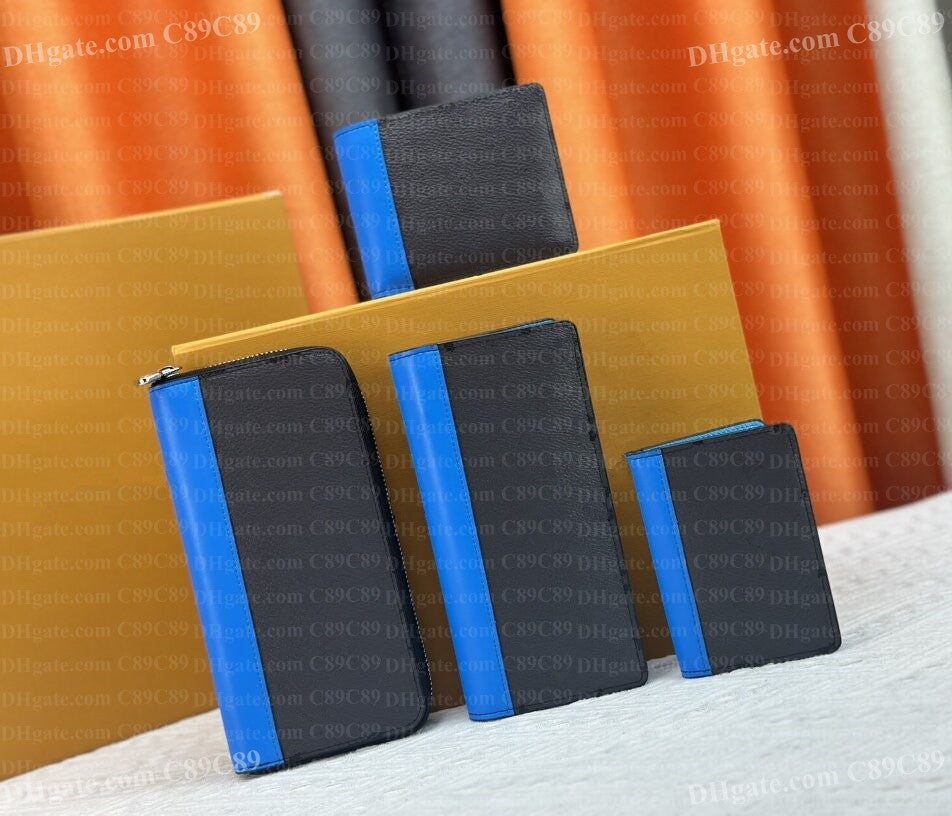 Designer Wallet Mini Luxury Blue and Gray Patchwork Fashion Men Women Wallets Card Holders Female Long Zipper Purse Girl Card Bag Purse Moneybag Wit