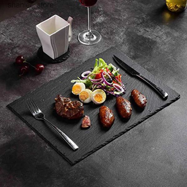 Dishes Plates Natural Flat noodles Western square steak plate Durable stone plate for pizza sushi steak barbecue pastry fruit tray cake plat