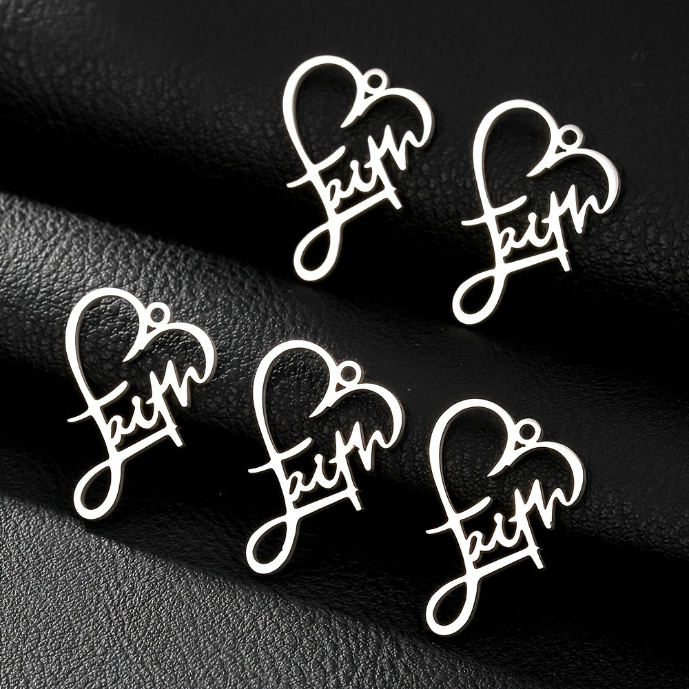 TEMU 5pcs 304 304 Stainless Steel Jewelry Making Parts And Accessories - Faith, Love, And Heart Charms For Necklaces, Earrings, Keychains, Bracelets