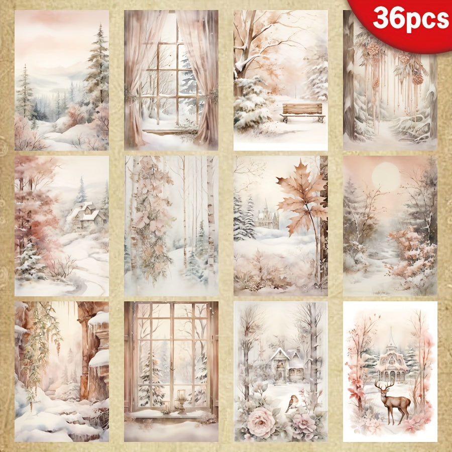 TEMU 36pcs A5 Winter Pink Paper, Forest Scrapbooking Diy Paper, Vintage Handmade Greeting Cards, Packaging, Bullet Journals, Craft Supplies,