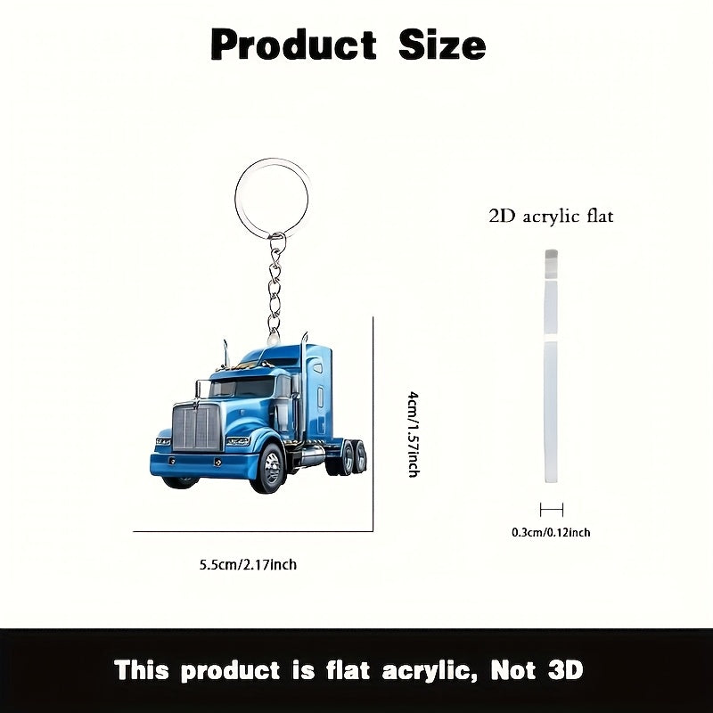 TEMU 2d Flat, 1pc Blue Heavy Truck Acrylic Keychain, Car Pendant, Suitable For Bag And Car Key Decoration, Christmas Tree Holiday Party Decoration,