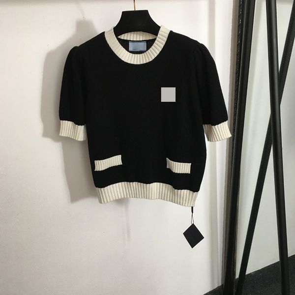 Fashion Knit T Shirt Letters Jacquard Sweaters Black Soft Wool Tees Female Luxury Personality Shirts Short Sleeve Sweater Tops Clothing