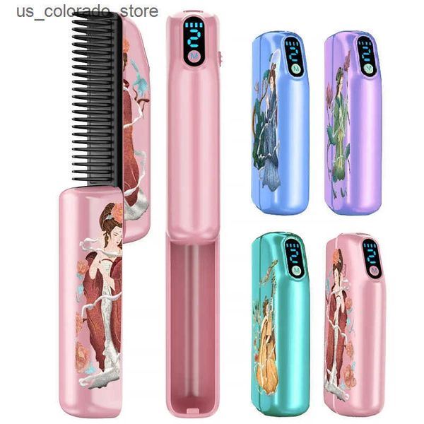 Electric Hair Brushes Chinese Style Wireless Heating Negative Ion Straight Curling Hair Straightener Comb Scalable Portable Electric Hair Ca
