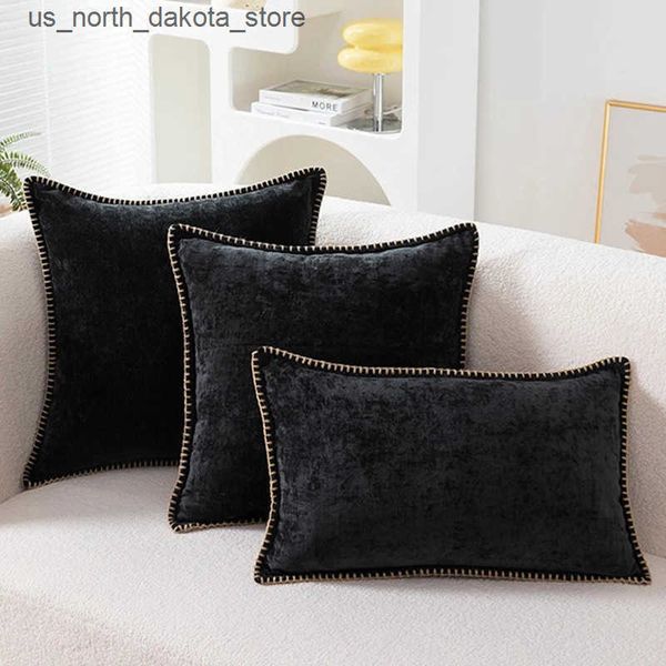 Cushion-Decorative Pillow Black Cushion Cover Chenille Throw Cover 30x50cm Decorative s for Sofa Bed Velvet Luxury Sofa Cushions Home Decor