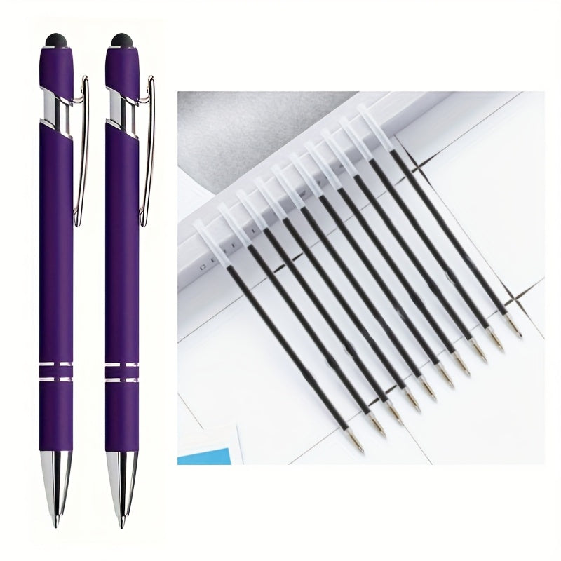 TEMU 12pcs High Quality Dark Purple Ballpoint Pens, Smooth Writing, With Touch Screen Stylus Tip, 2 Pens With 10 Refills, Suitable For Multiple Uses,