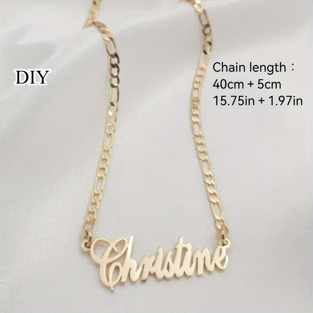 TEMU Custom 1-3nk Name Necklace - Personalized 201 201 Stainless Steel Name Pendant, Retro , Unique Gift For , Elegant Jewelry For Casual Attire